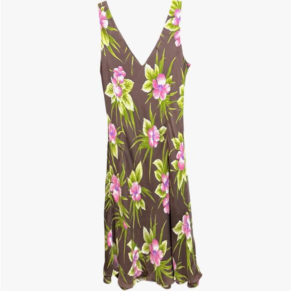 Jones‎ New York 10 Silk Floral Sleeveless Dress Brown Tropical Beach Vaca Summer - Picture 1 of 8